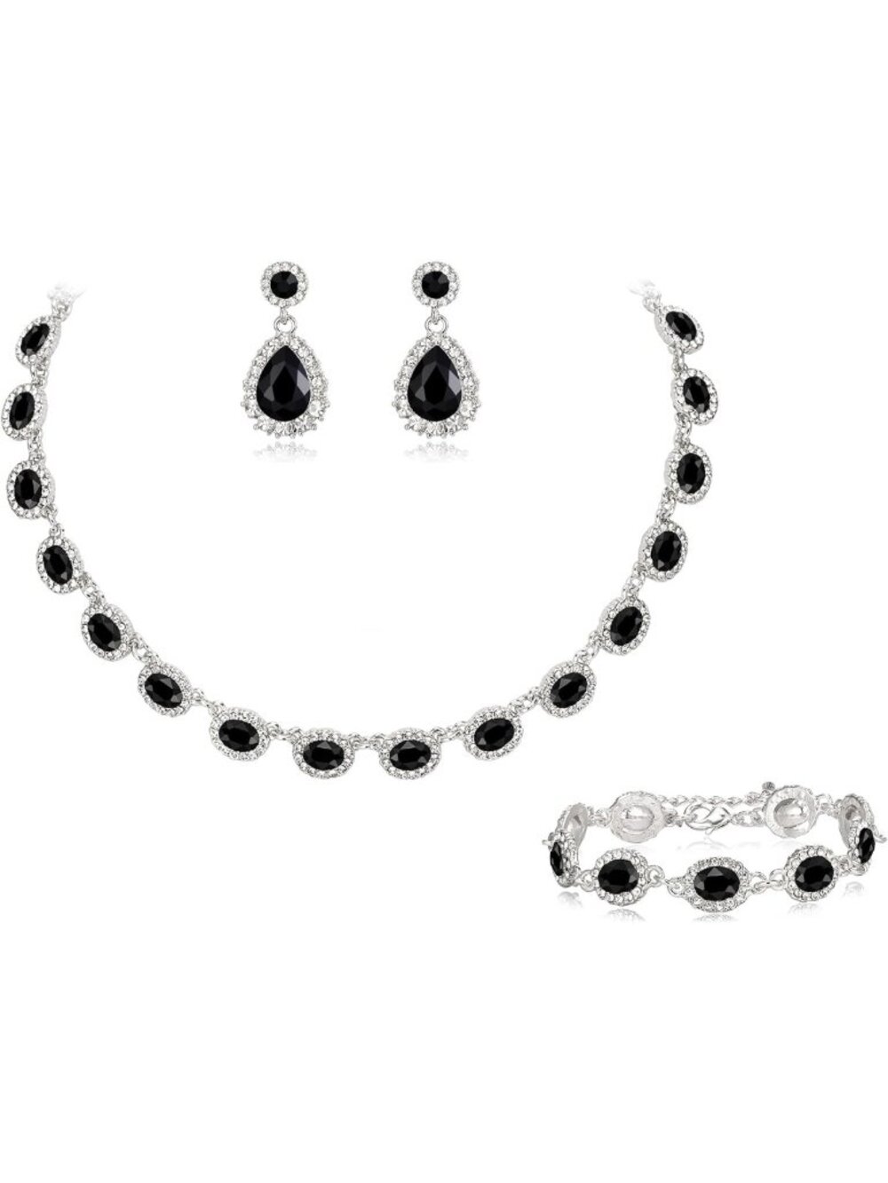 Elegant Oval Crystal Bridal Jewelry Set - Necklace, Earrings & Bracelet for